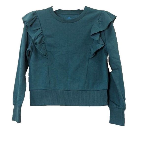 There Abouts Girls Size Large 14 Sweater Green Ruffle Soft Pull On Long Sleeve - Picture 1 of 8